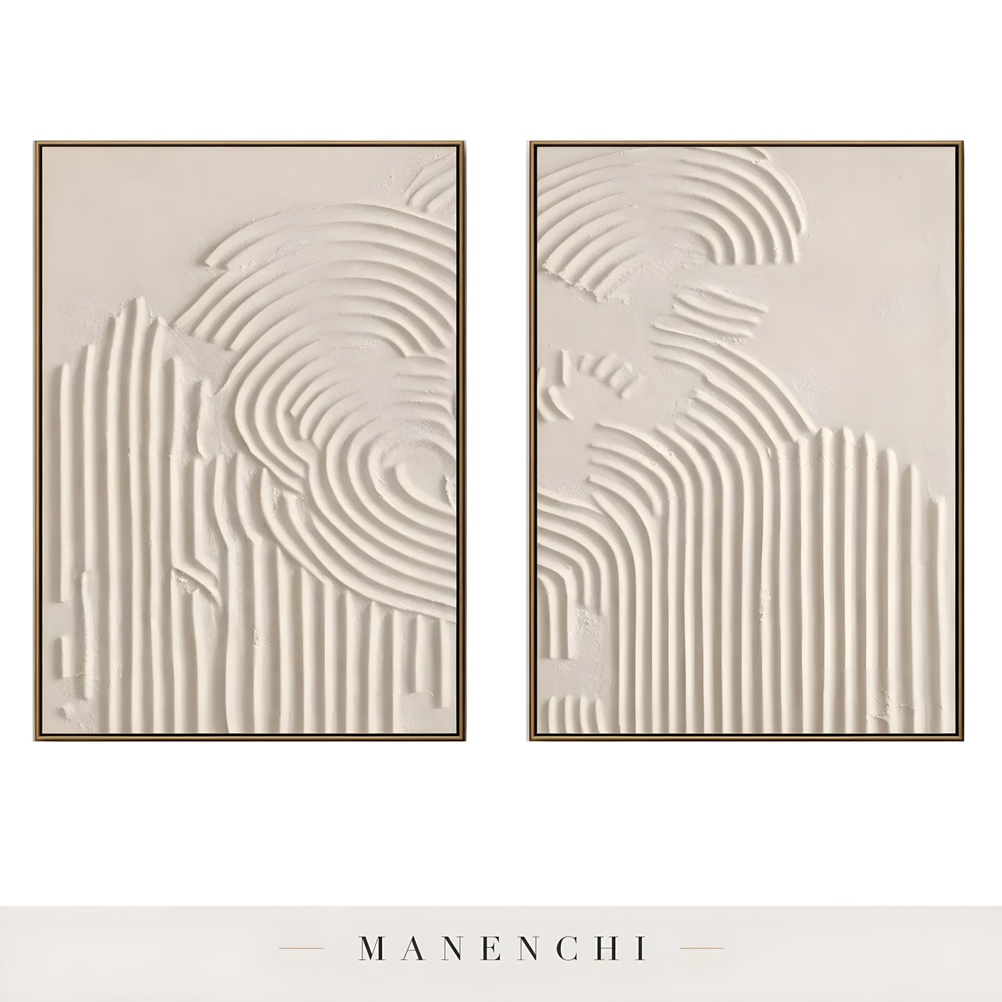 Ivory Sculptural Resonance abstract painting displayed in isolated diptych painting set