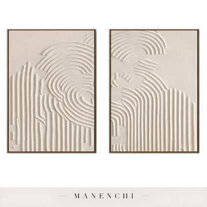 Ivory Sculptural Resonance abstract painting displayed in isolated diptych painting set
