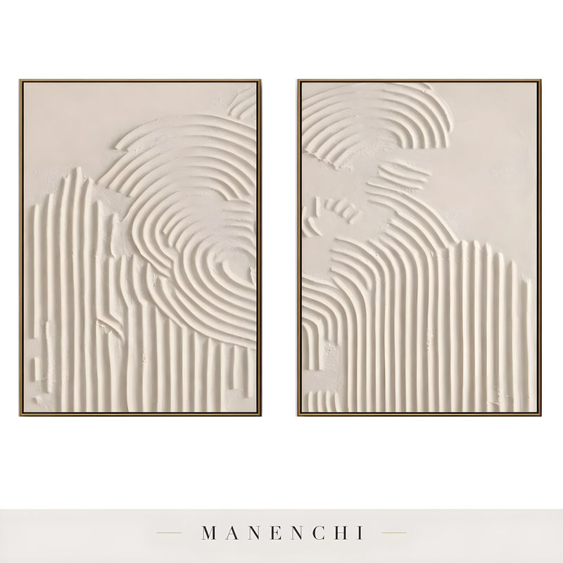 Ivory Sculptural Resonance abstract painting displayed in isolated diptych painting set