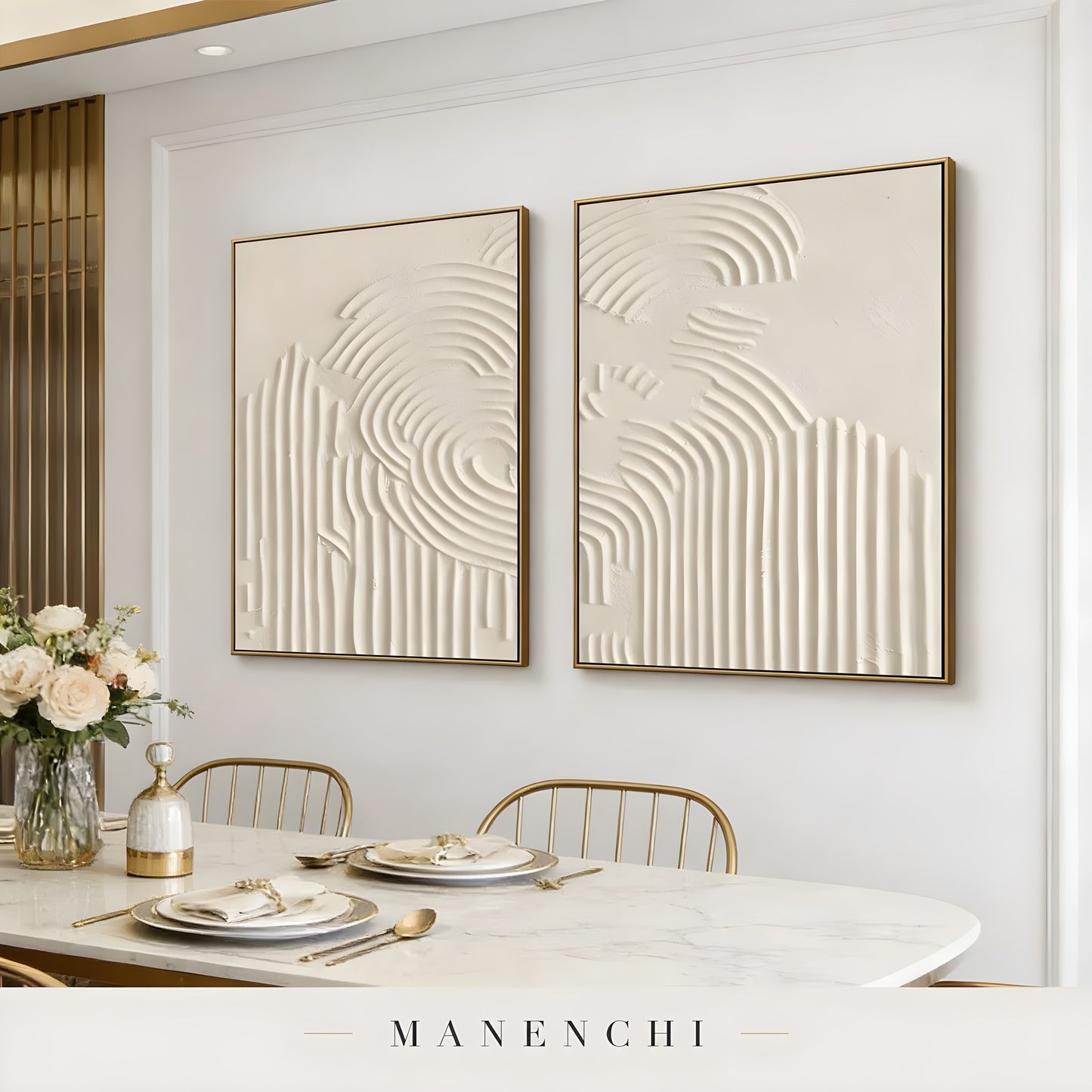 Ivory Sculptural Resonance - original hand-painted abstract painting by Manenchi