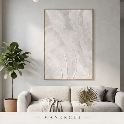 Ivory Tectonic Relief abstract painting displayed in living room sofa display