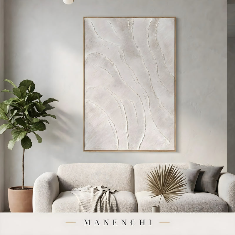 Ivory Tectonic Relief abstract painting displayed in living room sofa display