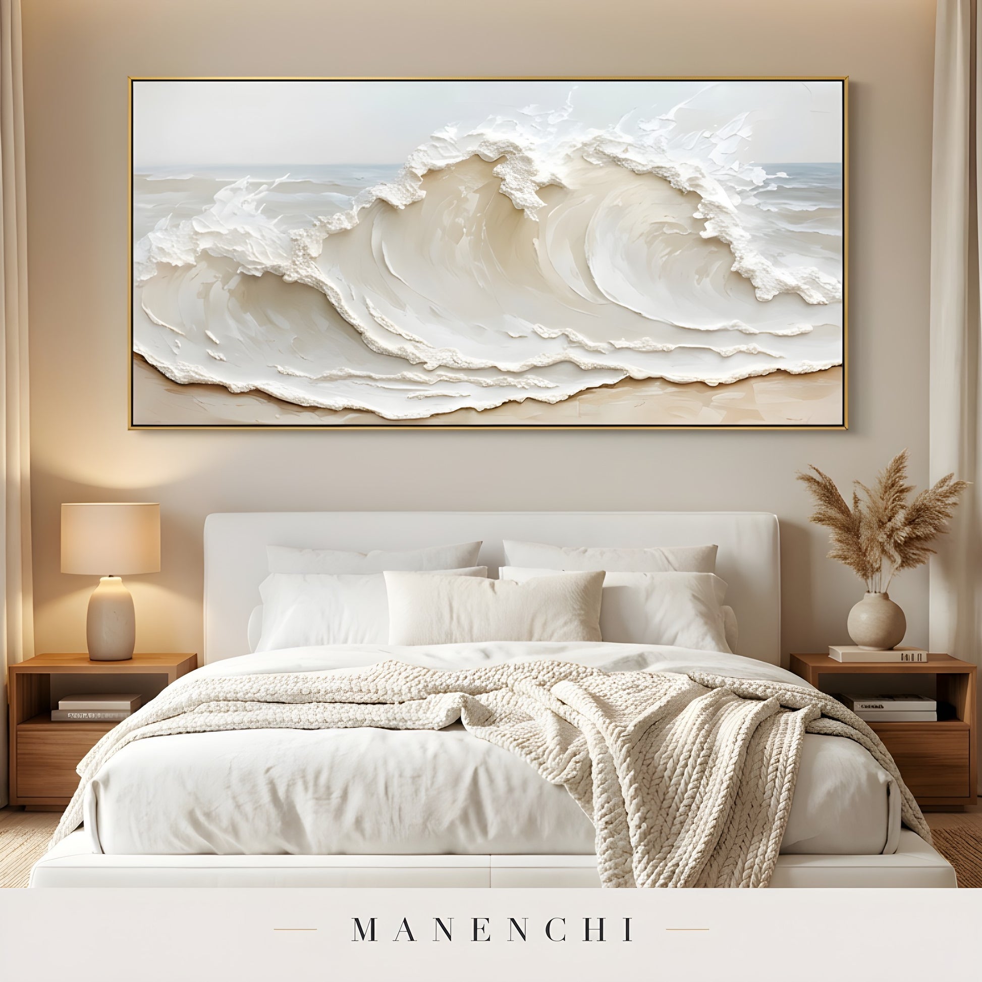 Ivory Tidal Majesty abstract painting displayed in bedroom with painting
