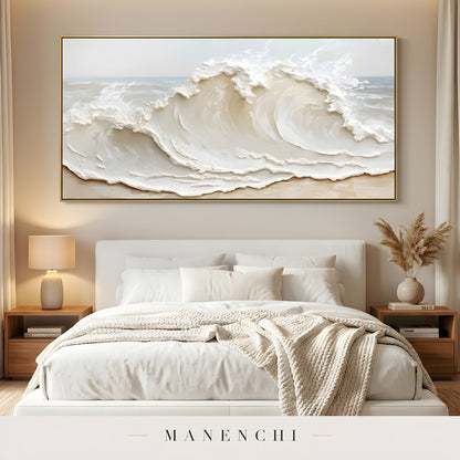 Ivory Tidal Majesty abstract painting displayed in bedroom with painting
