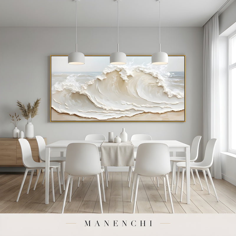 Ivory Tidal Majesty abstract painting displayed in dining room interior