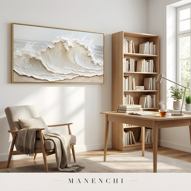Ivory Tidal Majesty abstract painting displayed in home office study room