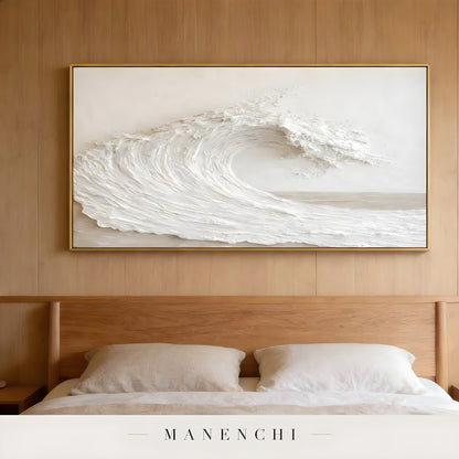 Ivory Tidal Sculpture abstract painting displayed in bedroom scene
