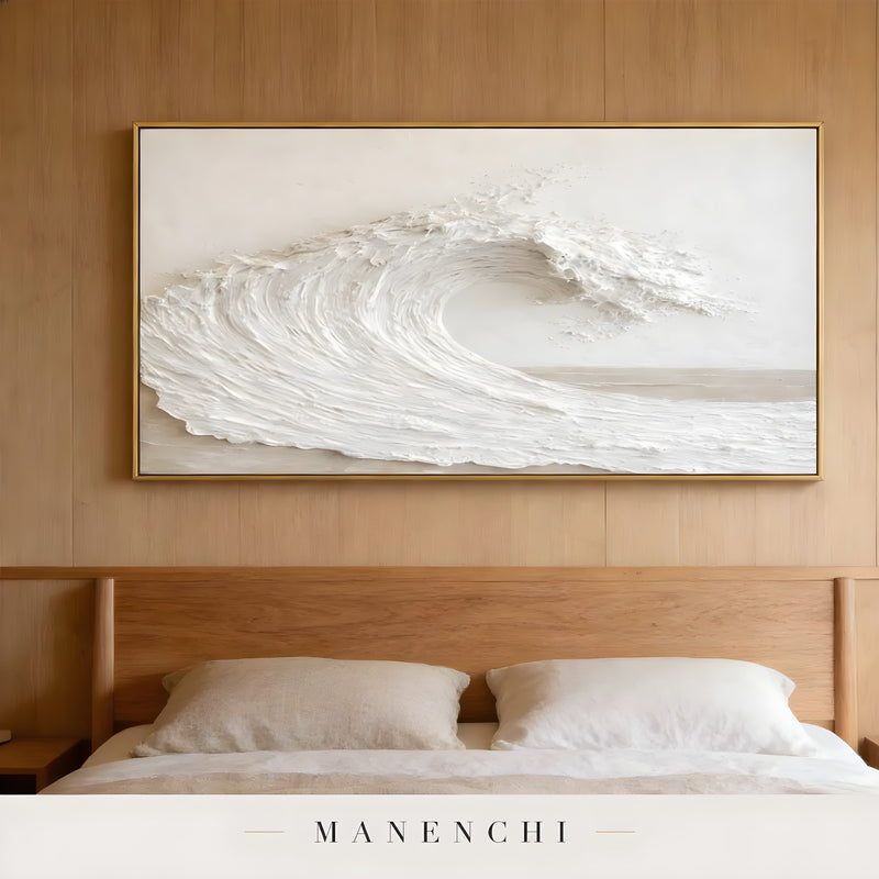 Ivory Tidal Sculpture abstract painting displayed in bedroom scene