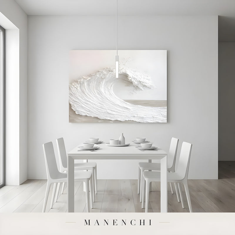 Ivory Tidal Sculpture abstract painting displayed in dining room interior