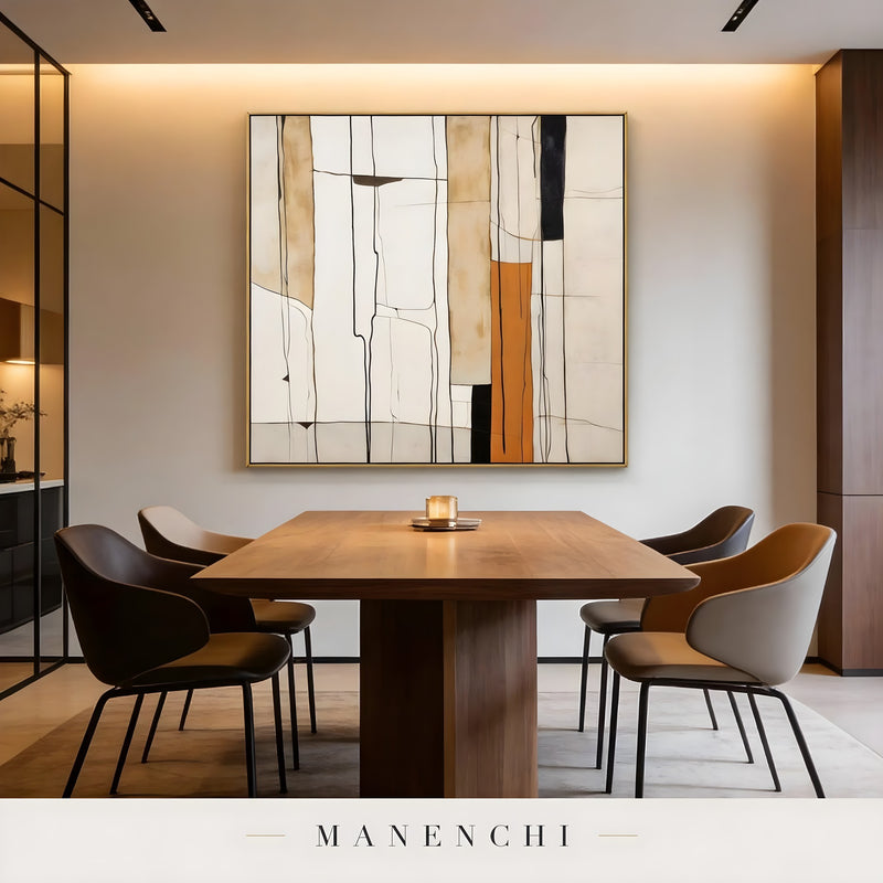 Linear Terra Structure abstract painting displayed in dining room interior