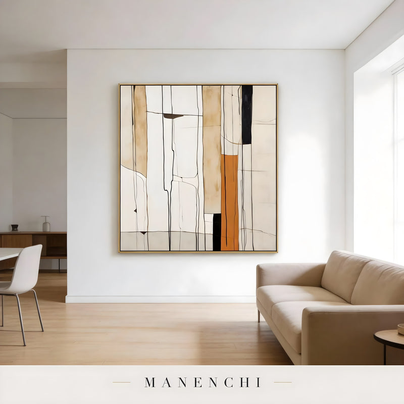 Linear Terra Structure abstract painting displayed in modern living room