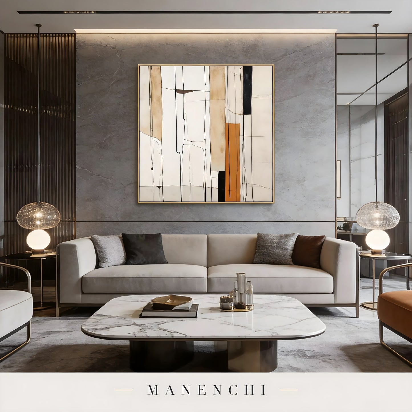 Linear Terra Structure - original hand-painted abstract painting by Manenchi