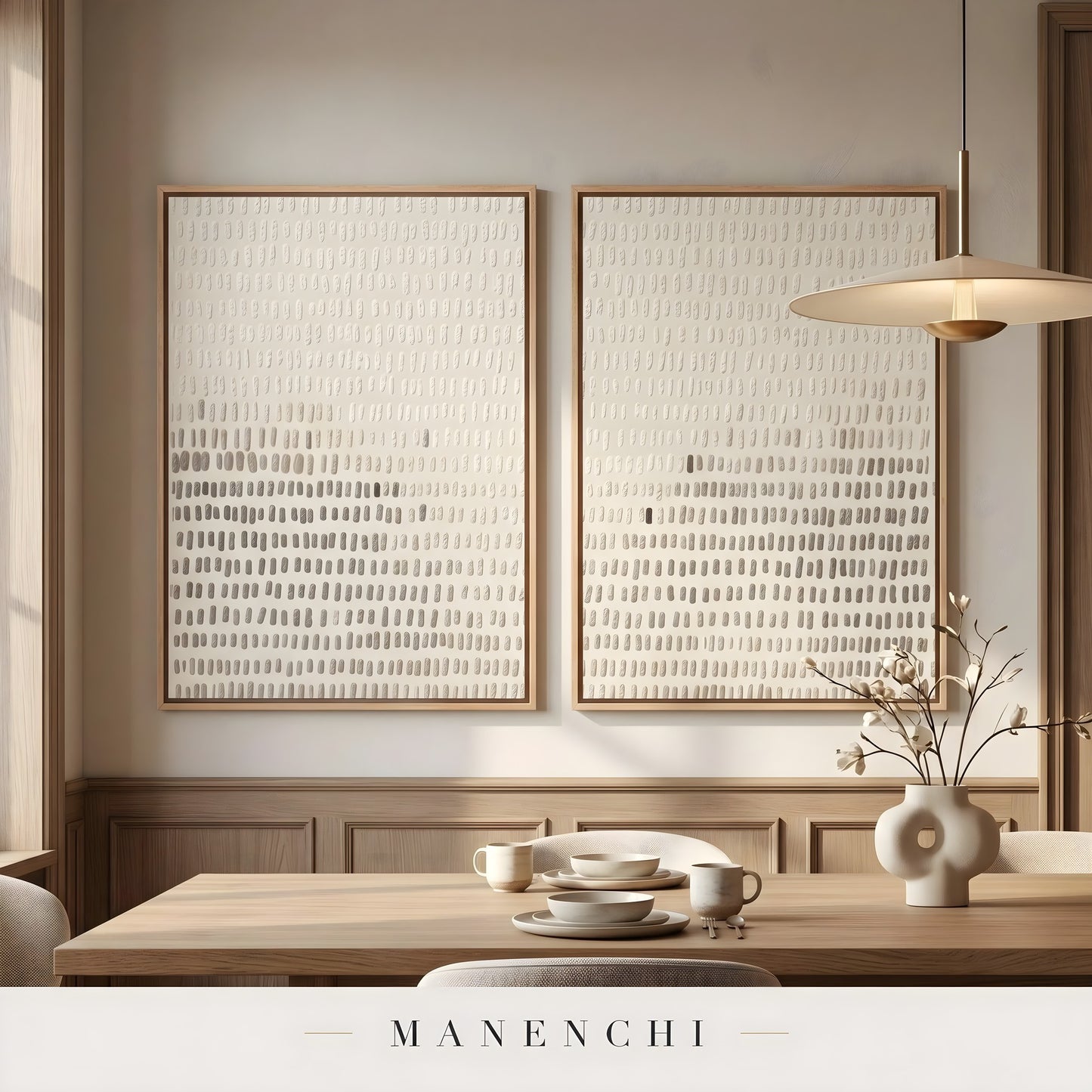 Linear Whisper abstract painting displayed in dining room interior