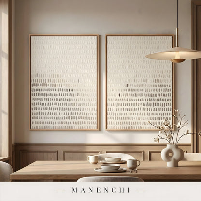 Linear Whisper abstract painting displayed in dining room interior