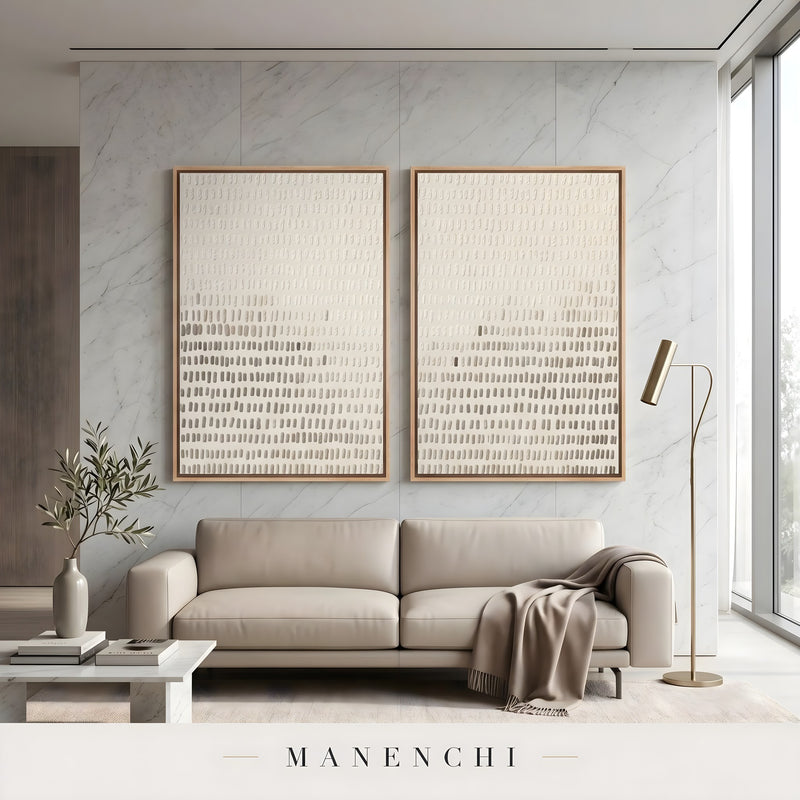 Linear Whisper abstract painting displayed in modern living room