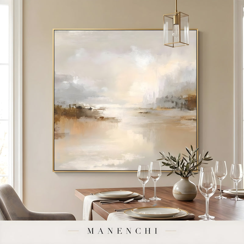 Luminous Desert Solstice abstract painting displayed in dining room setting