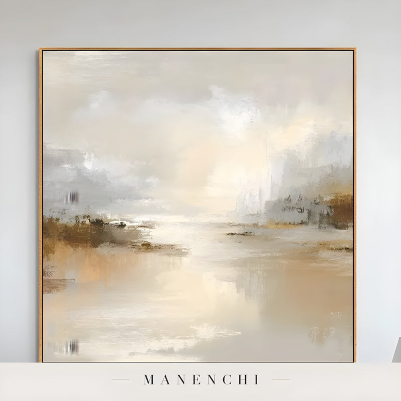 Luminous Desert Solstice abstract painting displayed in framed art isolated