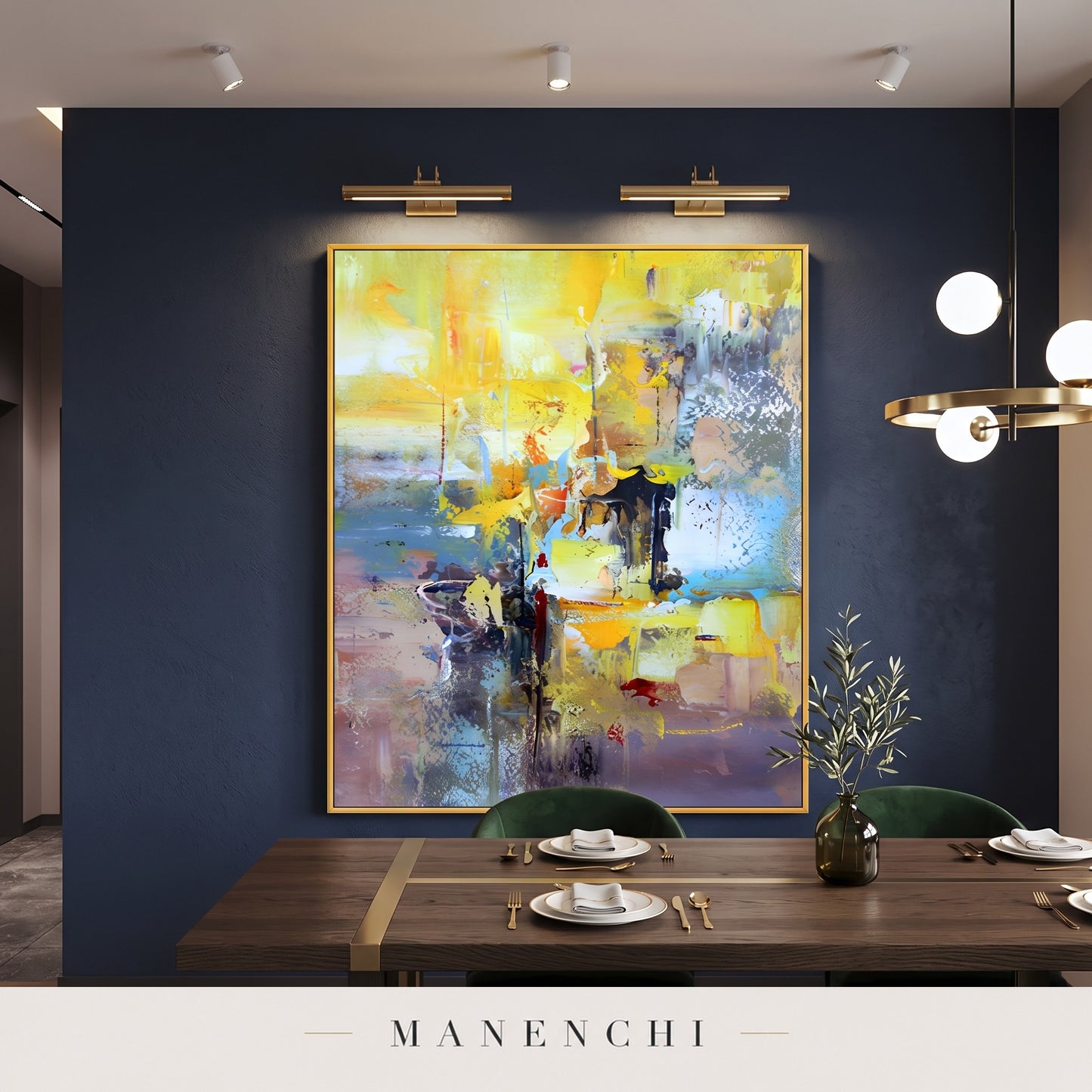Luminous Horizon abstract painting displayed in a dining room