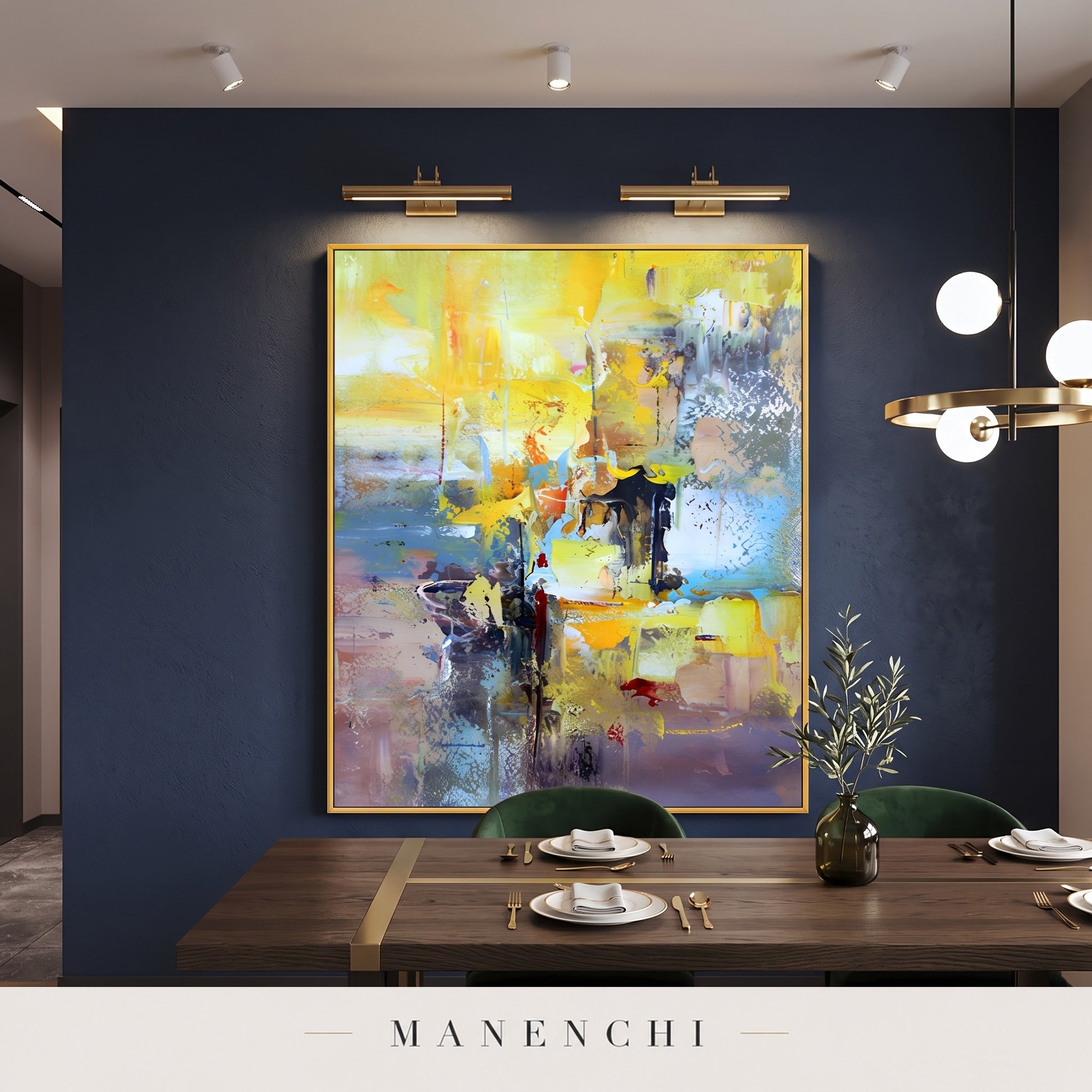 Luminous Horizon abstract painting displayed in a dining room