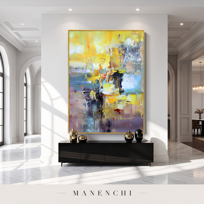Luminous Horizon abstract painting displayed in an entryway
