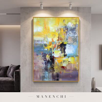 Luminous Horizon abstract painting displayed in a modern living room