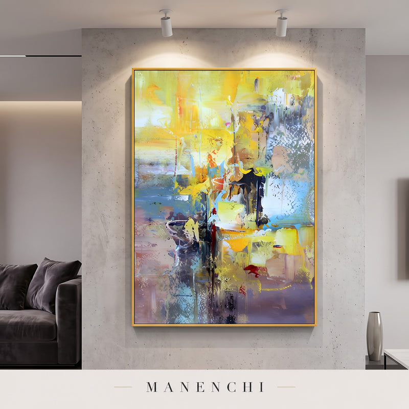 Luminous Horizon abstract painting displayed in a modern living room