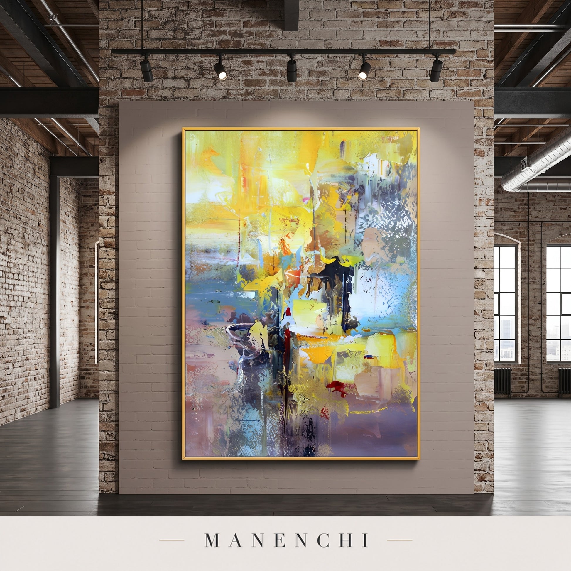 Luminous Horizon abstract painting displayed in a loft