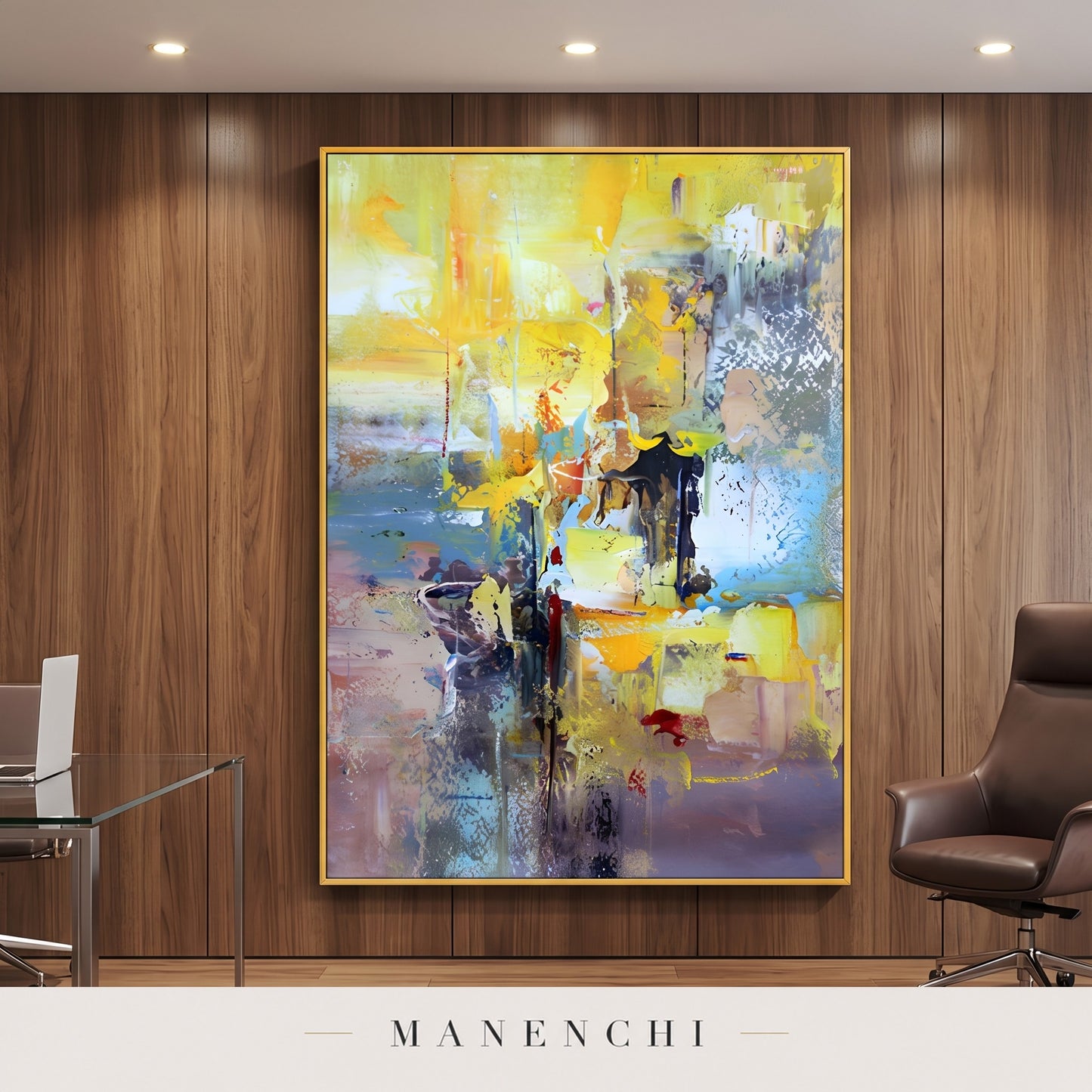 Luminous Horizon abstract painting displayed in a study