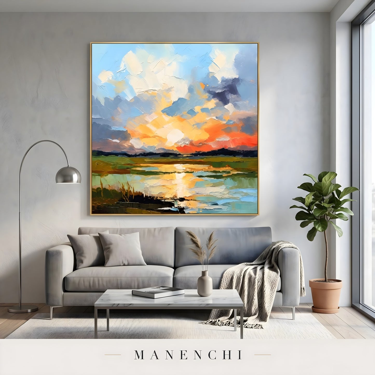 Luminous Solstice Skies - original hand-painted abstract painting by Manenchi
