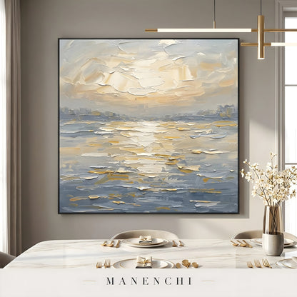 Luminous Tidal Solstice abstract painting displayed in dining room interior
