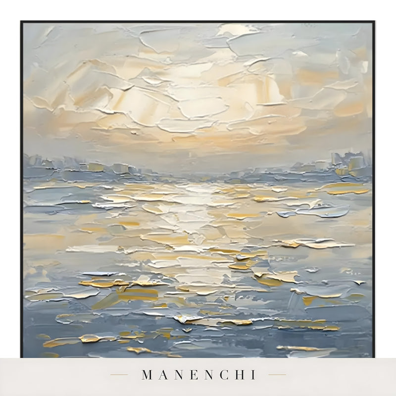 Close-up detail of the textured brushwork in Luminous Tidal Solstice