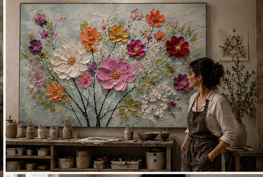 Wide view of Sofia Laurent at work in the Manenchi studio. working in the Manenchi studio.