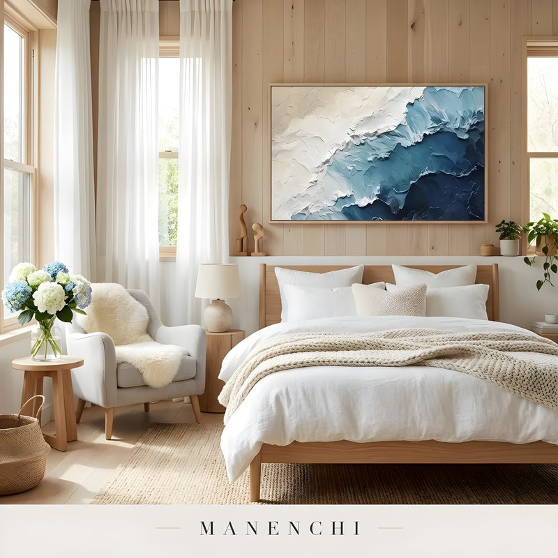 Marine Crest Abstraction abstract painting displayed in bedroom