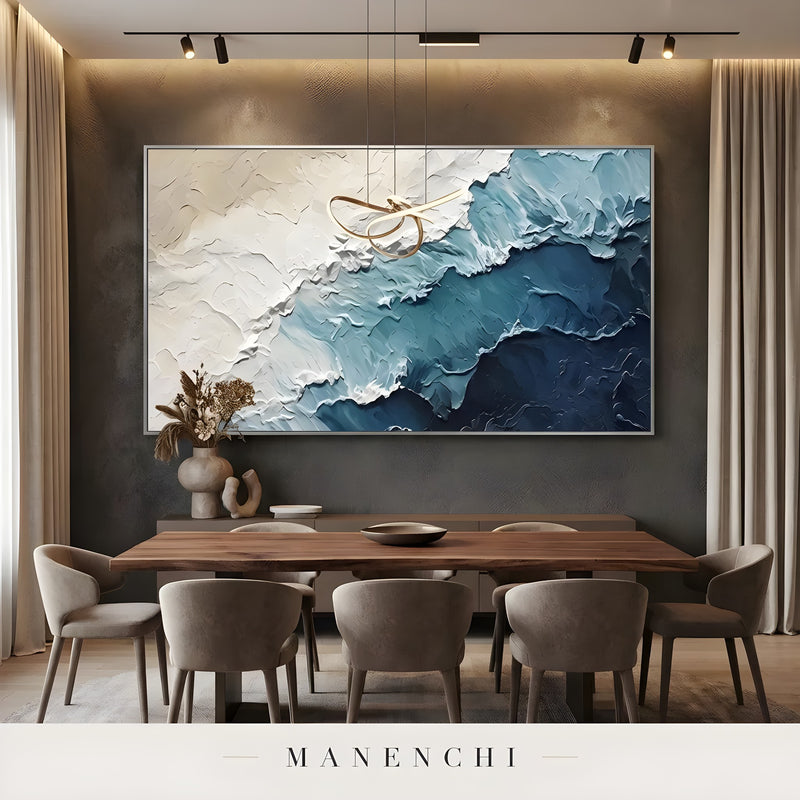 Marine Crest Abstraction abstract painting displayed in dining room