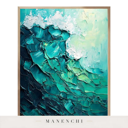 Close-up detail of the textured brushwork in Marine Kinetic Crest