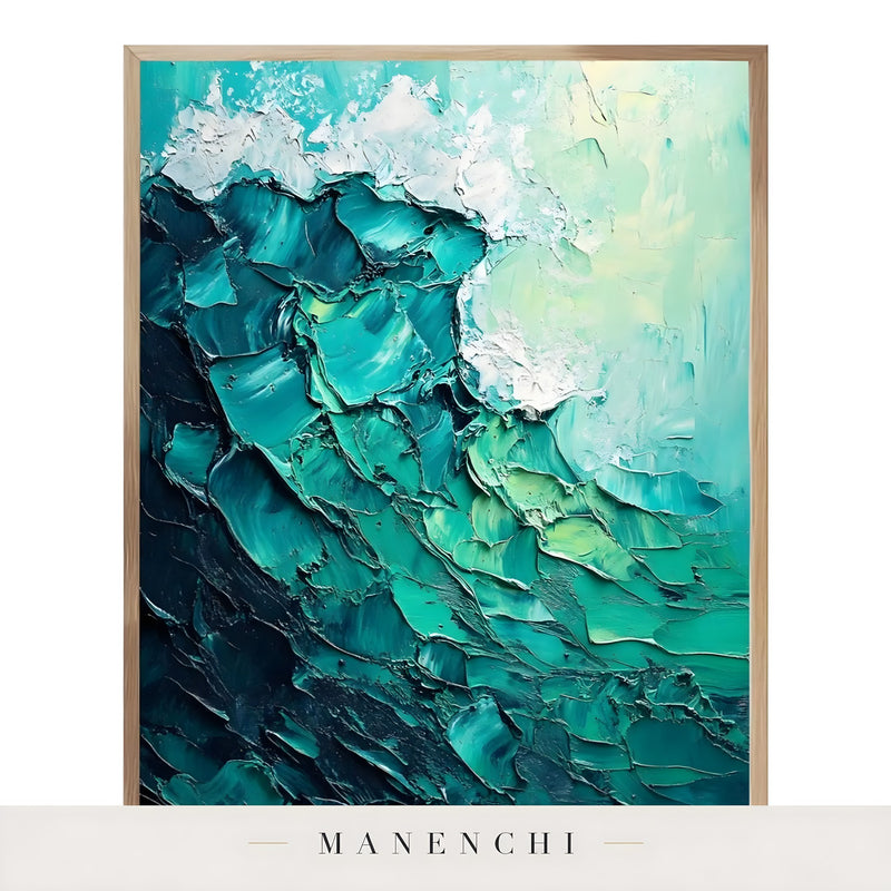 Close-up detail of the textured brushwork in Marine Kinetic Crest