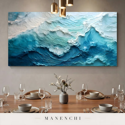 Marine Kinetic Swell abstract painting displayed in dining room table
