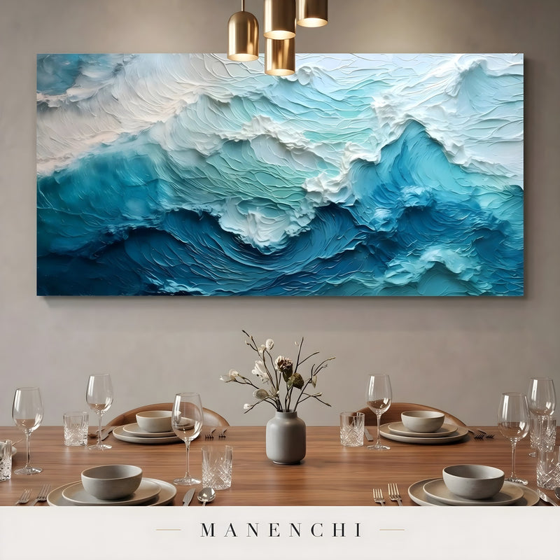 Marine Kinetic Swell abstract painting displayed in dining room table