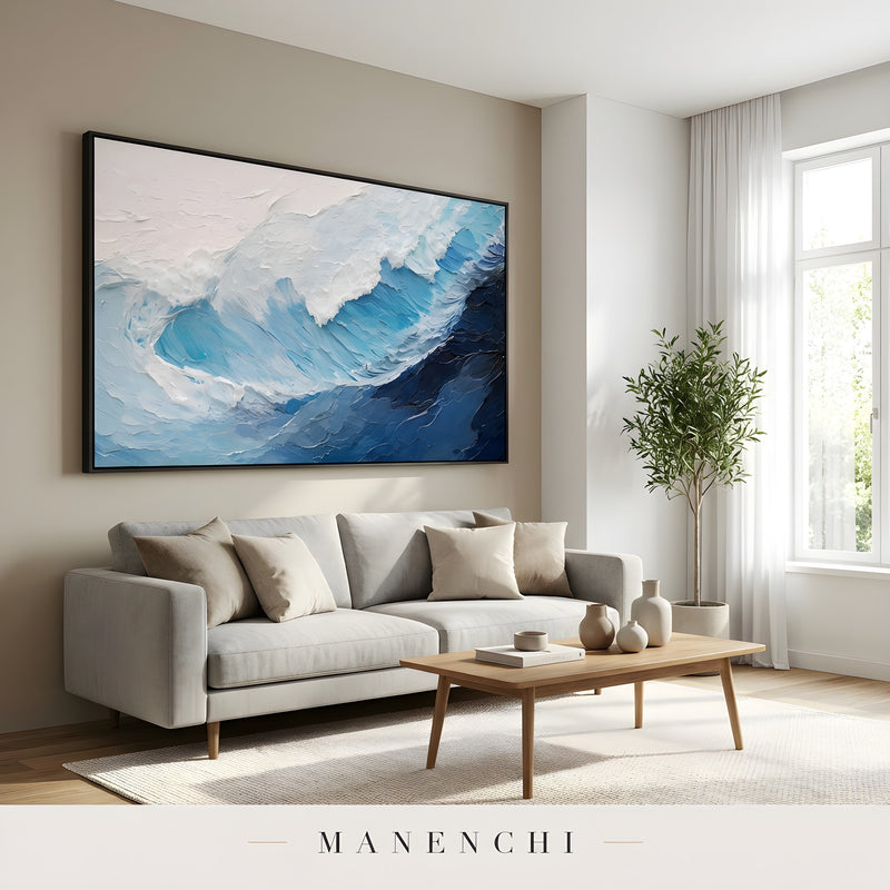Marine Sculpted Crest abstract painting displayed in living room view