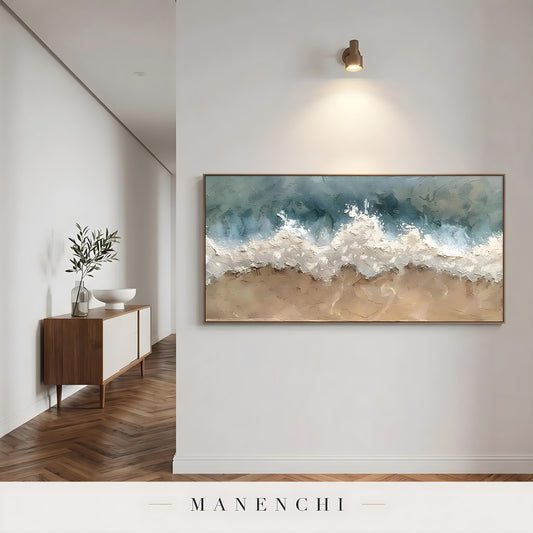 Marine Shoreline Impasto - original hand-painted abstract painting by Manenchi