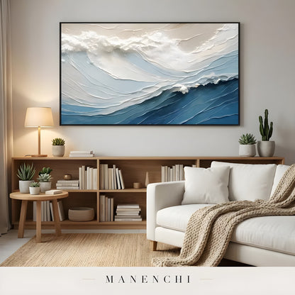 Maritime Sculpted Crest abstract painting displayed in living room display