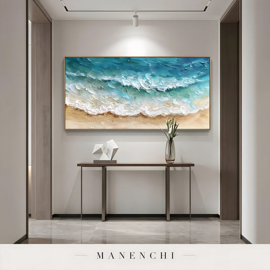 Maritime Shoreline Rhapsody - original hand-painted abstract painting by Manenchi