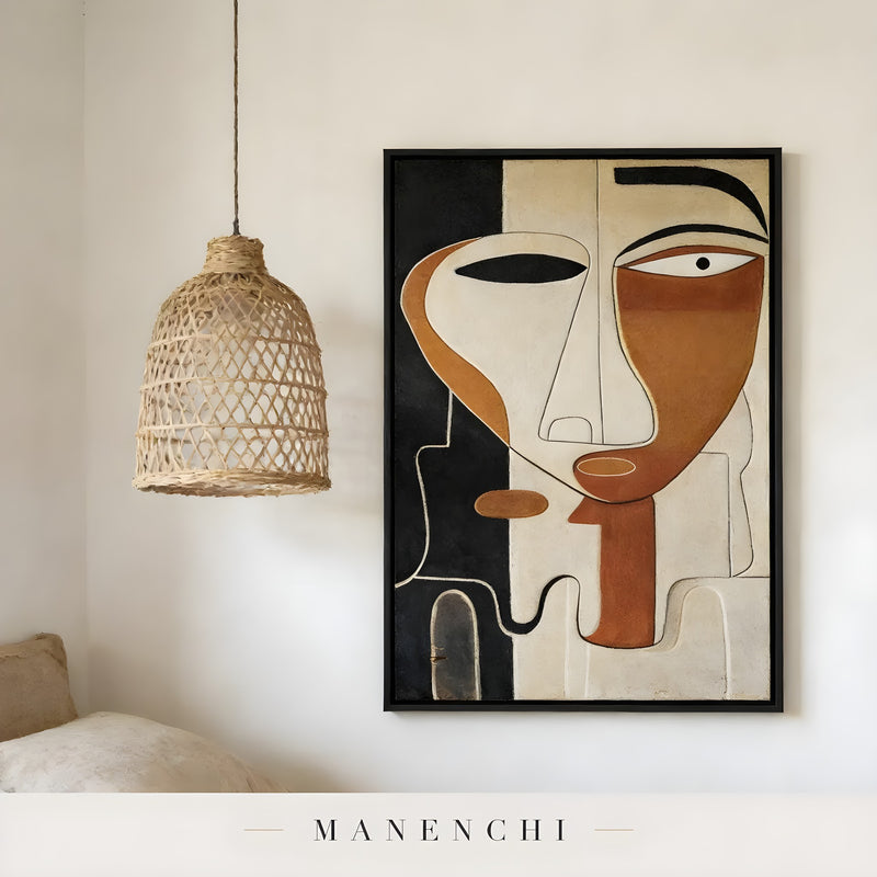 Mid-Century Cubist Persona portrait displayed in bedroom wall decor