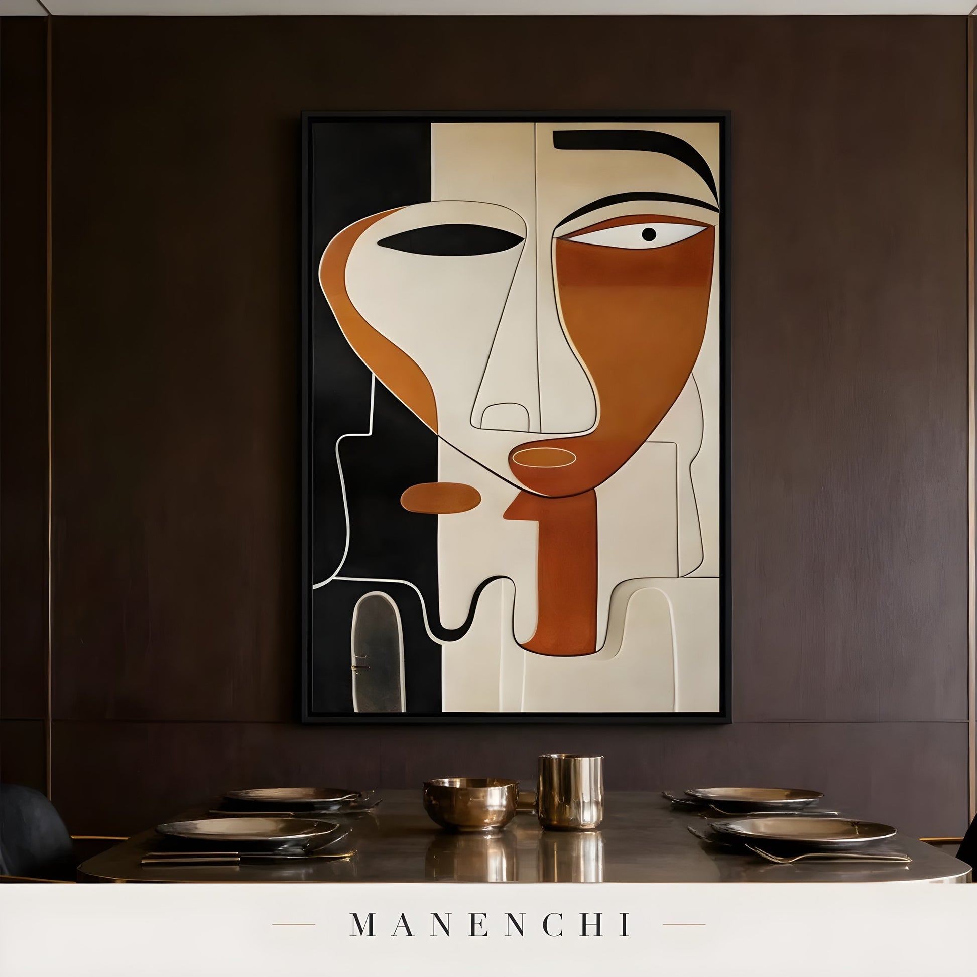 Mid-Century Cubist Persona portrait displayed in dining room interior