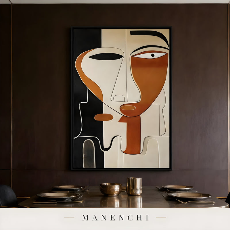 Mid-Century Cubist Persona portrait displayed in dining room interior