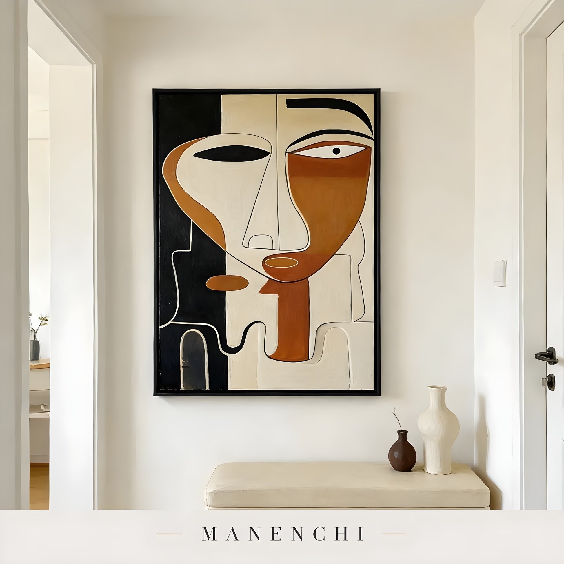 Mid-Century Cubist Persona portrait displayed in entryway hallway display