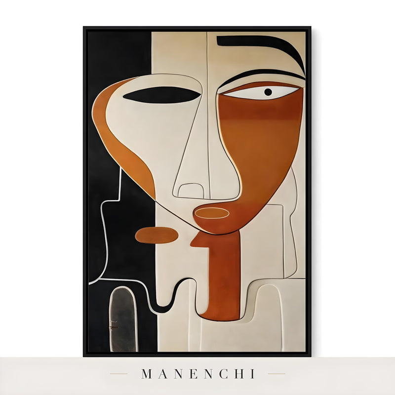 Mid-Century Cubist Persona portrait displayed in framed art isolated