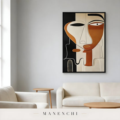 Mid-Century Cubist Persona portrait displayed in living room seating area