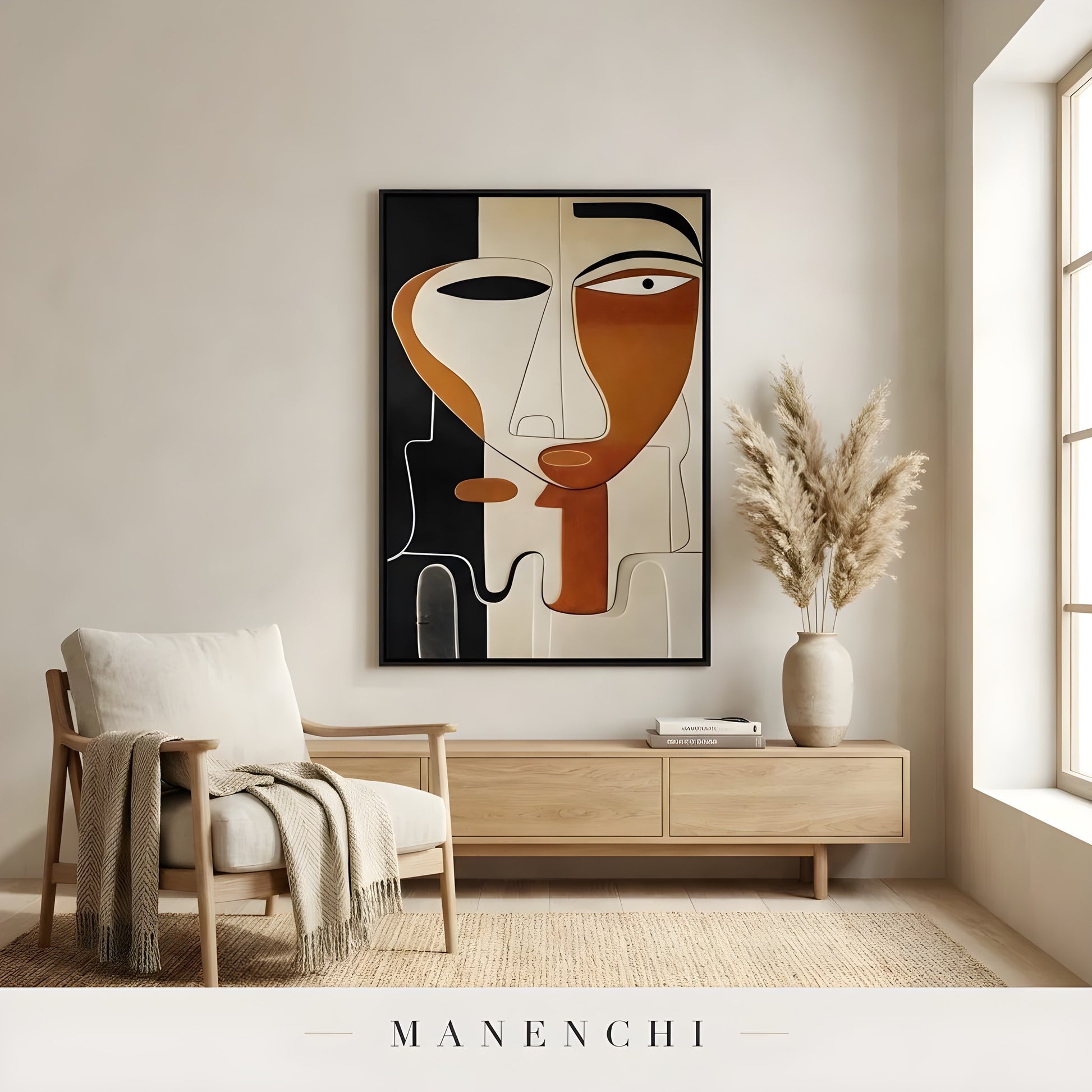 Mid-Century Cubist Persona - original hand-painted portrait by Manenchi