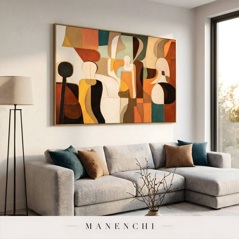 Mid-Century Geometric Resonance - original hand-painted abstract painting by Manenchi